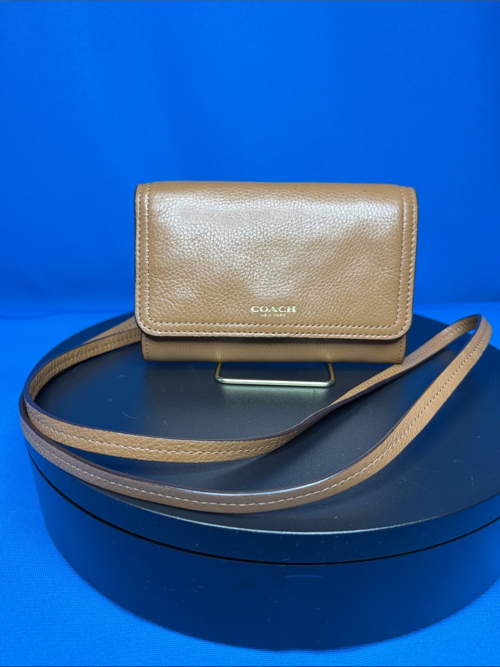 BEAUTIFUL COACH NEW YORK TAN / BROWN PEBBLED LEATHER CROSSBODY BAG WALLET PURSE